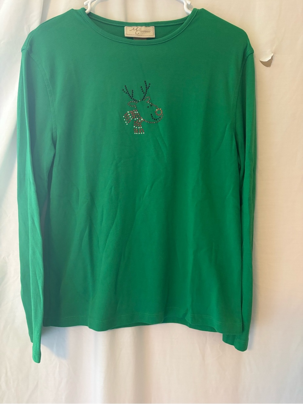 Green Long-Sleeve Rhinestone Reindeer Tee